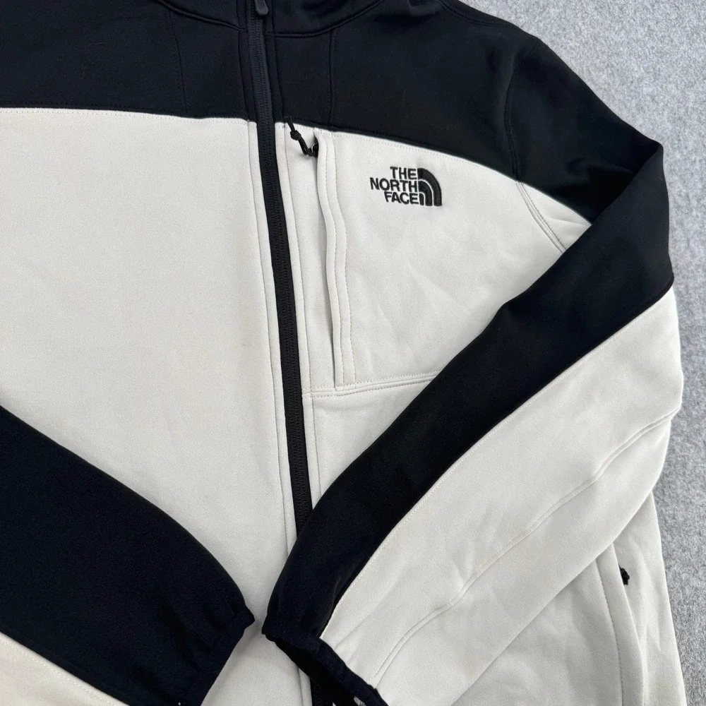 The North Face Mens Full Zip Softshell Jacket Cream Black Colorblock Large L